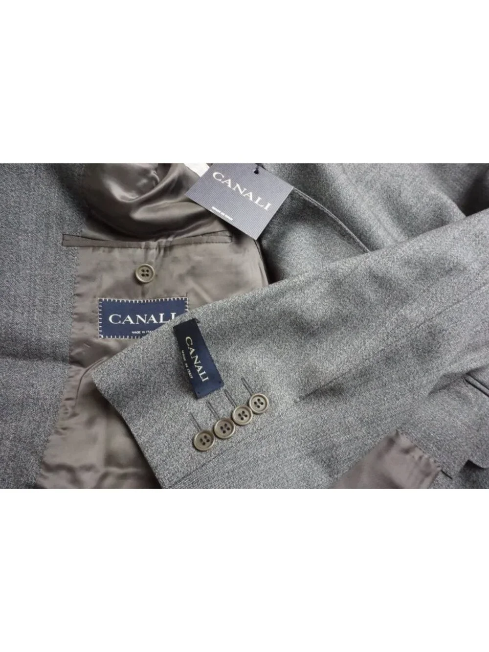 Canali Gray Herringbone Wool 2 Pc Suit Jacket Pants Sz 48R US 58 EU NEW